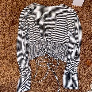 striped ruffled cropped shirt